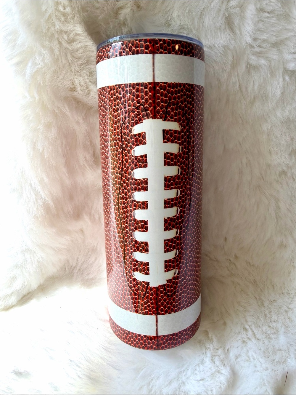 Hand Crafted Brown Football-Pattern Stainless Tumbler